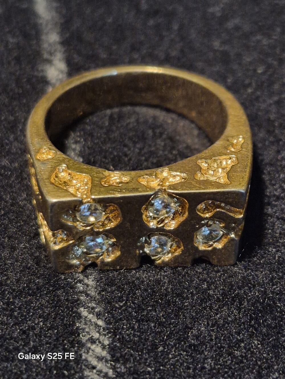 Vintage Uncas 14K Gold Electroplated Reticulated Rhinestone Nugget Ring